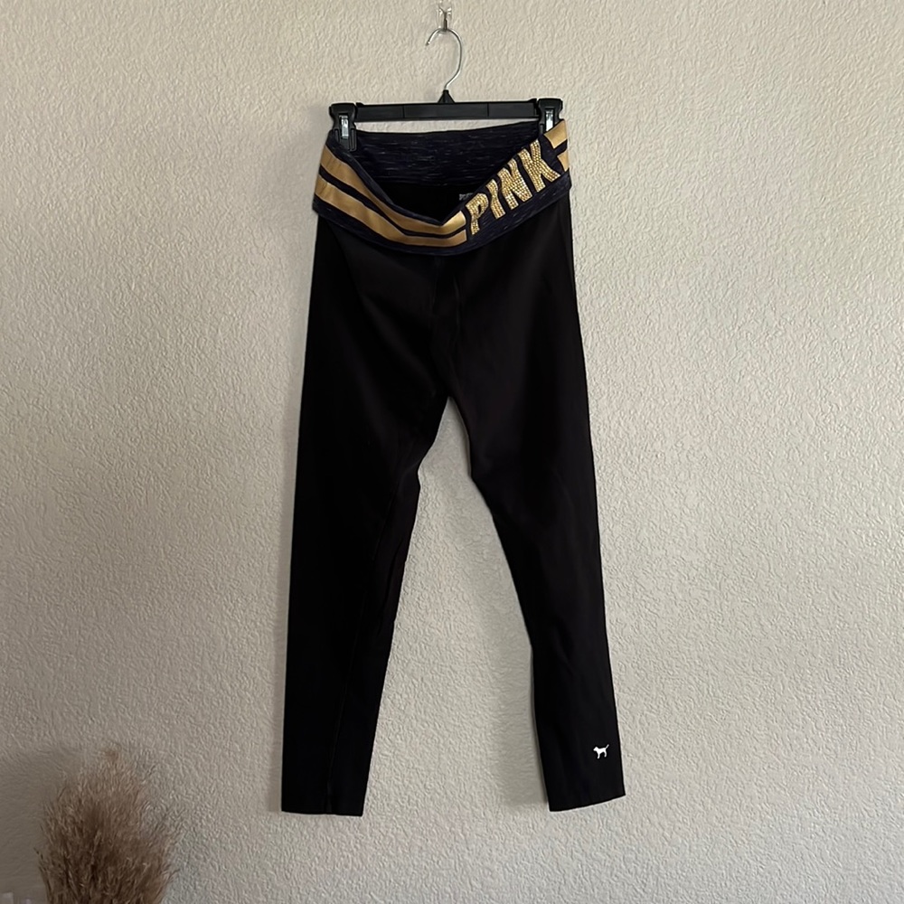Victoria’s Secret PINK 2010’s Fold-over Yoga Pants with Gold Bedazzled Accent.